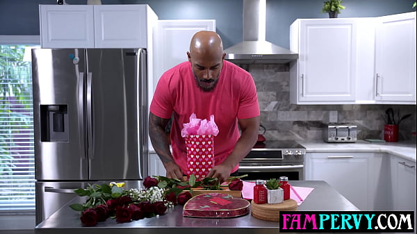 Ebony teen Brianna Moore gets stepdads big black cock on Valentines day