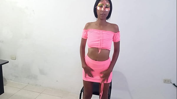 Beautiful Indian woman with natural tits masturbates on a chair and moans like a bitch